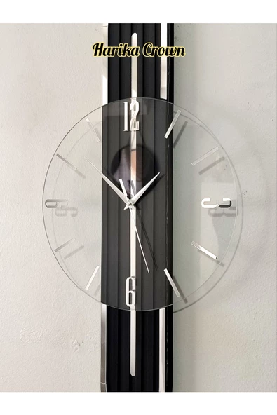 Stylish Design Cam  Ahşap  Aynalı-65cm- Pilli Led Sessiz Mekanizma Duvar Saati - 5