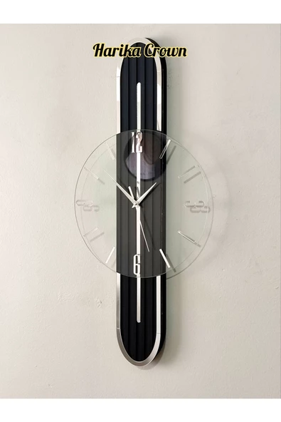 Stylish Design Cam  Ahşap  Aynalı-65cm- Pilli Led Sessiz Mekanizma Duvar Saati - 7