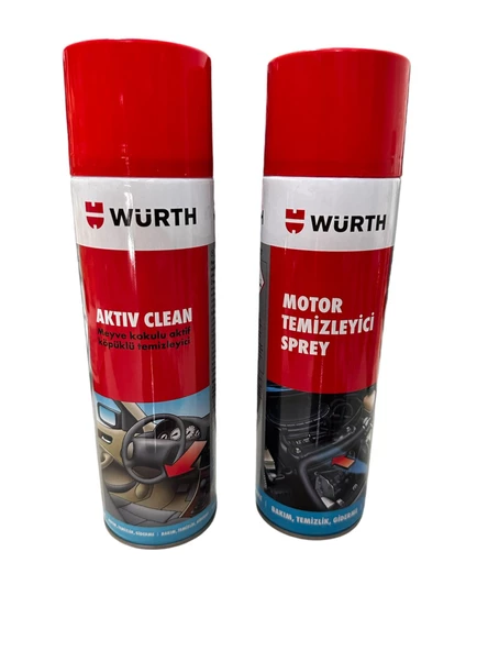 WÜRTH ARAÇ İÇİ TEMİZLEME (AKTIV CLEAN) 500ML ve WÜRTH MOTOR TEMİZLEYİCİ SPREY 500ML İKİLİ SET!