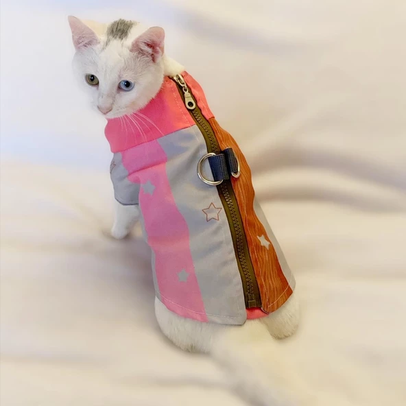 Pink Stars Su itici Yağmurluk Kedi Yağmurluğu - 4