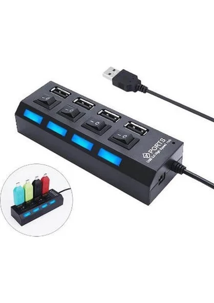 4 Port USB 2.0 Çoklayıcı Çoğaltıcı Hub Anahtarlı Işıklı On Off    A59