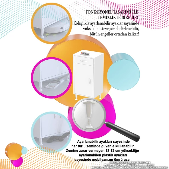 Modilayn EMİR 35 x 88 x 32,5 cm 1 Çekmece 1 Kapak 1 Raf 2 Bölme Çok Amaçlı Banyo & Mutfak Dolabı - 6