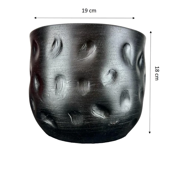 Bitki Tasarımı  Siyah Desenli Toprak Saksı Saksılık Salon Çiçeklik - 19 CM - 2