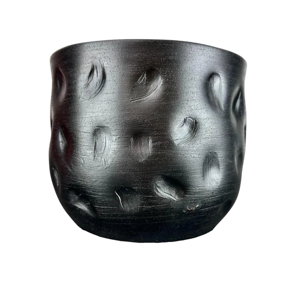 Bitki Tasarımı  Siyah Desenli Toprak Saksı Saksılık Salon Çiçeklik - 19 CM - 4
