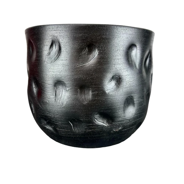 Bitki Tasarımı  Siyah Desenli Toprak Saksı Saksılık Salon Çiçeklik - 19 CM