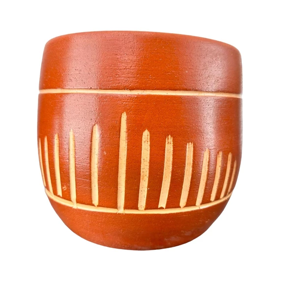 Bitki Tasarımı Dik Çizgi Desenli Toprak Saksı Saksılık Salon Çiçeklik - 19 CM ürün görseli