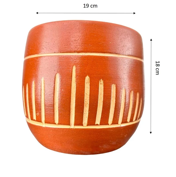 Bitki Tasarımı Dik Çizgi Desenli Toprak Saksı Saksılık Salon Çiçeklik - 19 CM - Resim 2