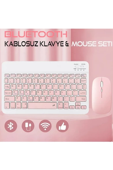 Kablosuz Klavye Ve Mouse Seti Bluetoothlu Şarj Edilebilir Windows İos Android Telefon Tablet Uyumlu