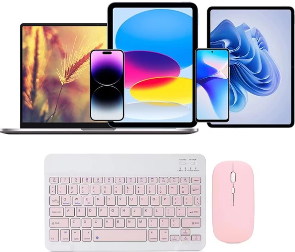 Kablosuz Klavye Ve Mouse Seti Bluetoothlu Şarj Edilebilir Windows İos Android Telefon Tablet Uyumlu - 7