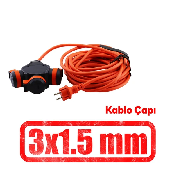Monofaze Çoğaltıcı Seyyar Topraklı 3'lü Grup Priz Fiş 10 Metre CCA Kablo Uzatma Kablosu 3x1.5 mm - Resim 3