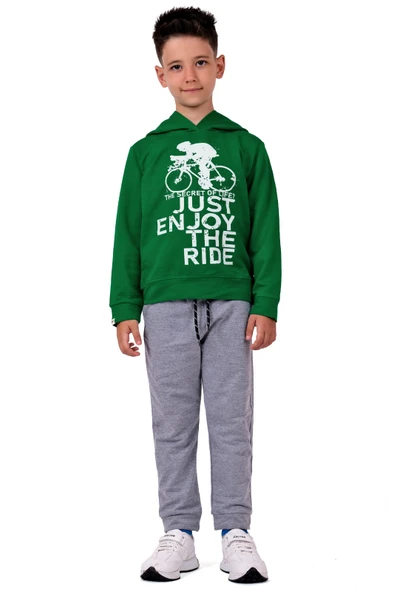 Bisiklet Baskılı Kapşonlu Çocuk Eşofman MNK0615 - 12