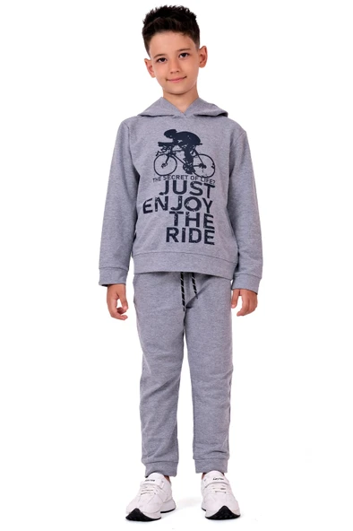 Bisiklet Baskılı Kapşonlu Çocuk Eşofman MNK0615 - 18