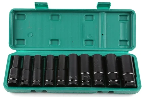 Yeşil 10 Parça 1/2" Uzun Ağır Havalı Lokma Takımı (Sert mika kutulu)