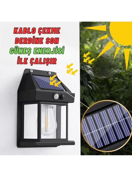 Suya Dayanıklı Hareket Sensörlü Güneş Enerjili Solar LED Dış Mekan Bahçe Lambası