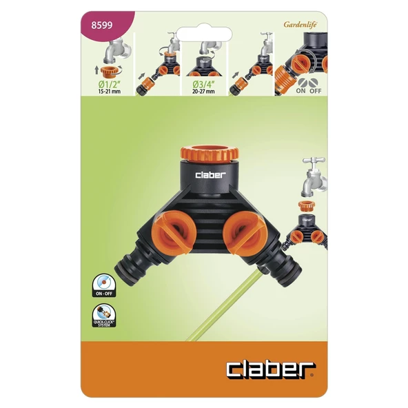 MUSLUK ADAPTÖRÜ 1/2" 3/4" İKİ ÇIKIŞLI CLABER 8599 - 2