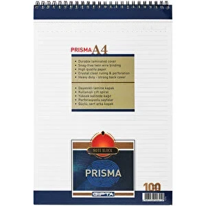 Gıpta Prisma A4 100yp Üstten Spiralli Bloknot Not Defteri Çizgili / B34 - 1