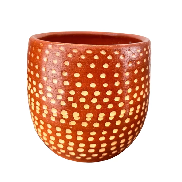Bitki Tasarımı  Beyaz Nokta Desenli Toprak Saksı Saksılık Salon Çiçeklik - 19 CM - 5