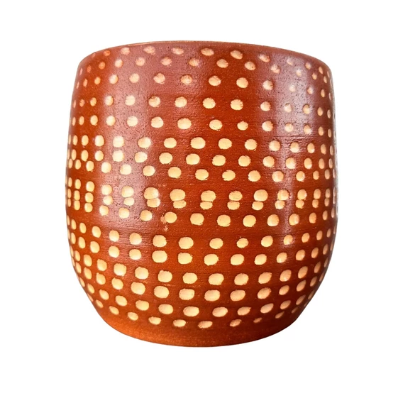 Bitki Tasarımı  Beyaz Nokta Desenli Toprak Saksı Saksılık Salon Çiçeklik - 19 CM