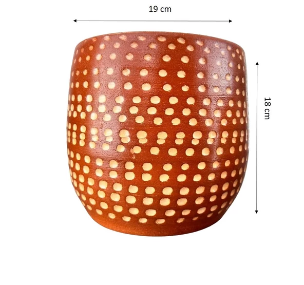Bitki Tasarımı  Beyaz Nokta Desenli Toprak Saksı Saksılık Salon Çiçeklik - 19 CM - 2
