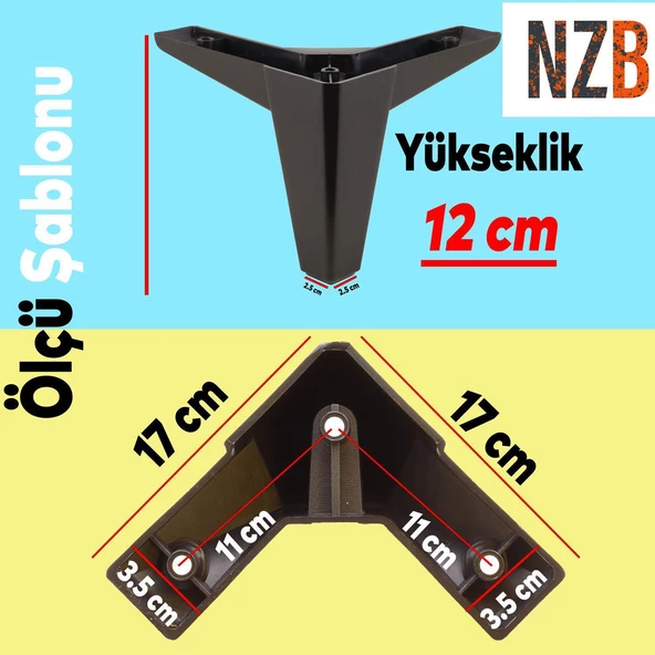 Mobilya Yükseltici TV Ünitesi Çekyat Koltuk Kanepe Destek Ayağı 12 cm Siyah Baza Ayak 12'li Set - Resim 3