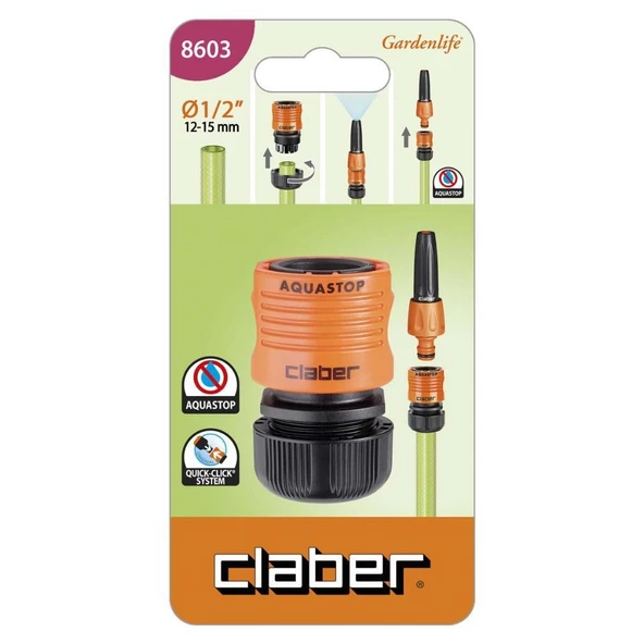 HORTUM MUSLUK BAĞLANTI ADAPTÖRÜ AQUA STOPLU 1/2'' CLABER 8603