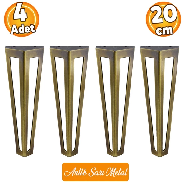 Ovit Metal Antik Sarı 20 cm Mobilya Koltuk Kanepe Konsol Tv Ünitesi Yükseltici Ayağı Ayakları 4 Adet