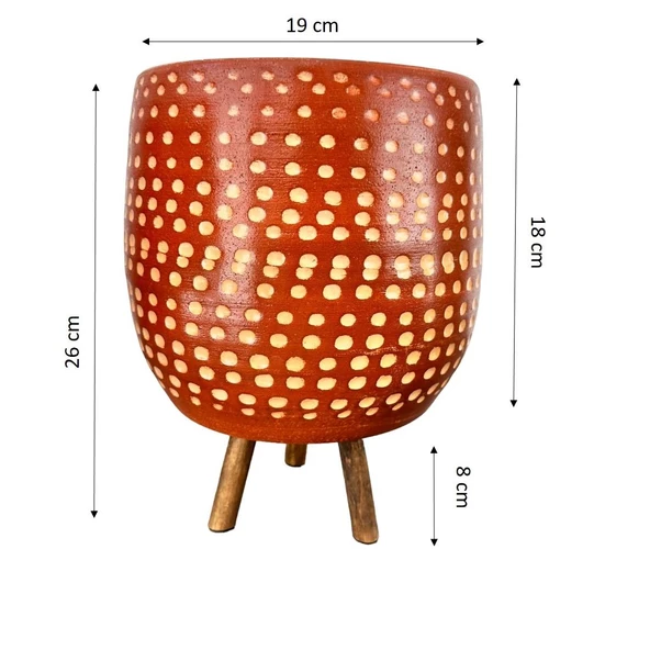 Bitki Tasarımı Beyaz Nokta Desenli Toprak Saksı Saksılık Salon Çiçeklik 3 Ayaklı - 19 CM - 2