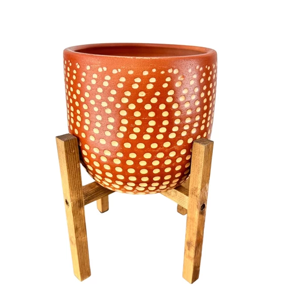 Bitki Tasarımı  Beyaz Nokta Desenli Toprak Saksı Saksılık Salon Çiçeklik 4 Ayaklı - 19 CM - 4
