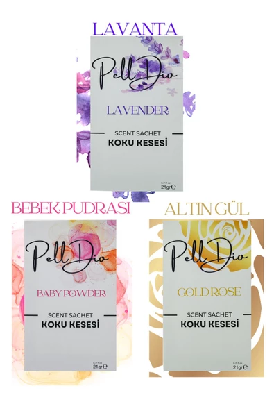PellDio Home 3'lü Bebek Pudrası  lavanta  Altın Gül Dolap Ayakkabılık Ve Çekmece Kokusu