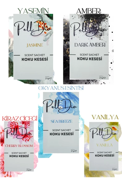 PellDio Home 5'li Paket Parfümlü Dolap Kokusu Ayakkabılık Ve Çekmece Askılı Koku Kesesi Parfümlü Kese