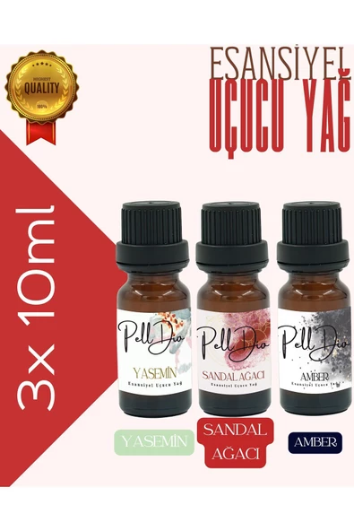 PellDio Home 3'lü Yağ Yasemin amber sandal Ağacı Buhurdanlık Yağı Difüzör Esansı Aromaterapi 3x10ml