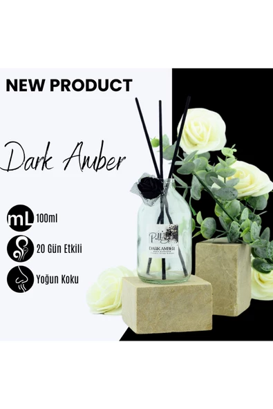 PellDio Home Dark Amber Eko Dekoratif Çubuklu Ev Ofis Oda Parfümü Kokusu Koku 100ml