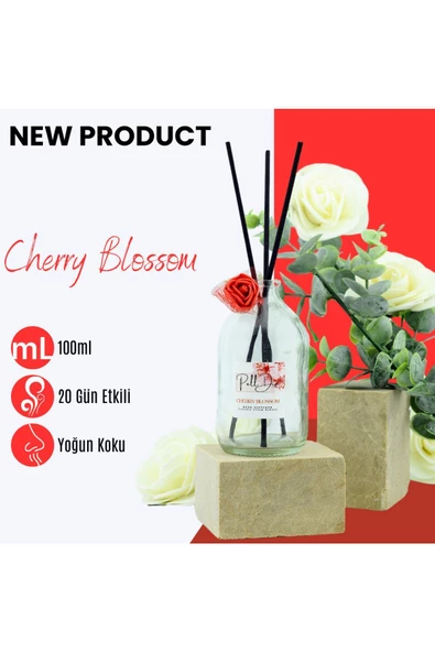 PellDio Home Cherry Blossom Eko Dekoratif Çubuklu Ev Ofis Oda Parfümü Kokusu Koku 100ml