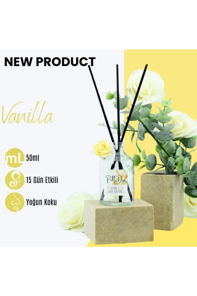 PellDio Home Vanilya Eko Dekoratif Çubuklu Ev Ofis Oda Parfümü Kokusu Koku 50ml