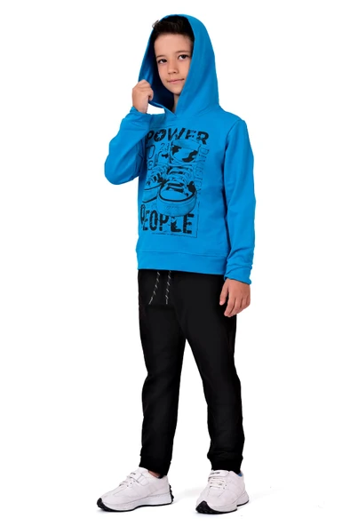 Power Baskılı Kapşonlu Çocuk Eşofman MNK0616 - Resim 7