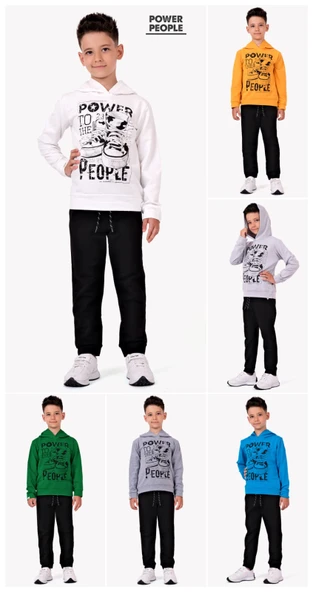 Power Baskılı Kapşonlu Çocuk Eşofman MNK0616 - Resim 4