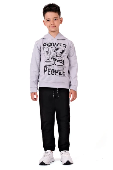 Power Baskılı Kapşonlu Çocuk Eşofman MNK0616 - Resim 2