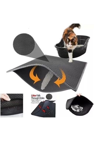 Üst Sert Plastiktir Elekli Kedi Paspası Kedi Tuvalet Önü Paspas Elekli Kedi Kumu Paspası (SİYAH) - 4