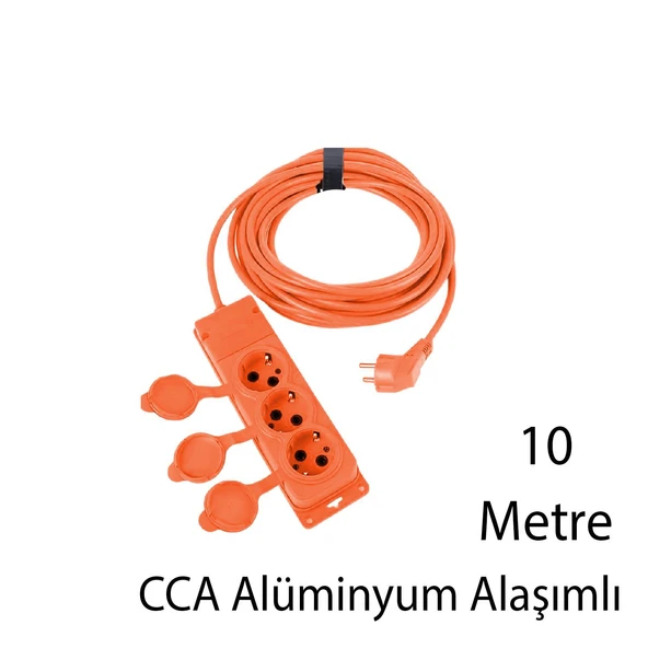Monofaze Çoğaltıcı Seyyar Topraklı Kapaklı 3'lü Grup Priz Fiş 10 Metre CCA Uzatma Kablosu 3x2.5 mm - Resim 4