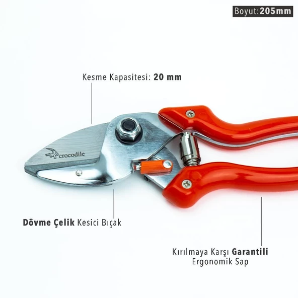 BAĞ MAKASI CROCODİLE JH-633 ÖRS TİPİ (205MM) - 5