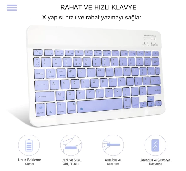 Fare ve Klavye, USB Şarjlı Klavye ve Fare Güçlü Uyumluluk Ultra İnce Ergonomik Tasarım Tablet için PC için (Mor) - 3