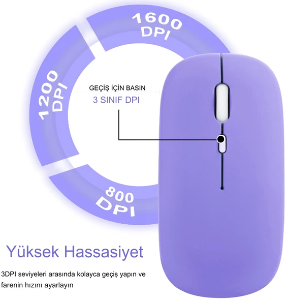 Fare ve Klavye, USB Şarjlı Klavye ve Fare Güçlü Uyumluluk Ultra İnce Ergonomik Tasarım Tablet için PC için (Mor) - 4