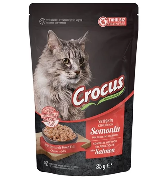 Crocus Tahılsız Kedi Somonlu Jöleli Pouch Yaş Mama 85 G