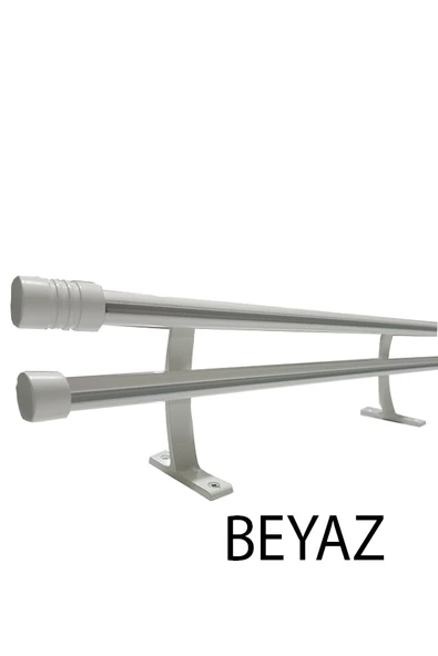 20 mm Kornişli Dekoratif Alüminyum Çift Raylı Rustik  Perde Askısı Beyaz