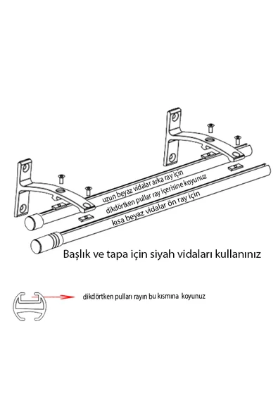 20 mm Kornişli Dekoratif Alüminyum Çift Raylı Rustik  Perde Askısı Krem - 4