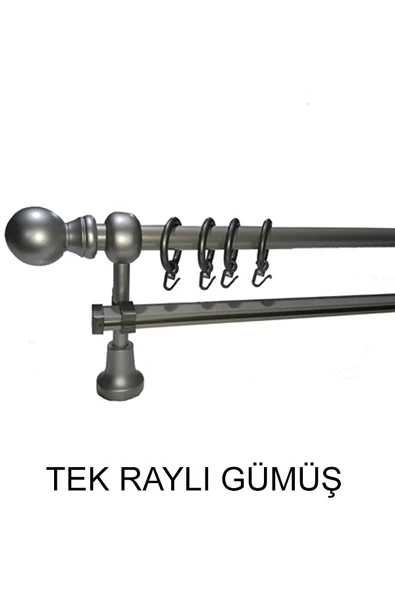 KLASİK AHŞAP RUSTİK PERDE ASKISI Tek Raylı 28 MM BORU Gümüş - 1