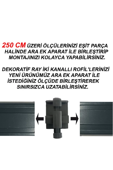 Siyah Dekoratif Perde Ray Kornişi Alüminyum 2 KANALLI - 3