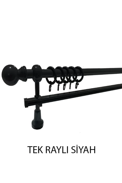 KLASİK AHŞAP RUSTİK PERDE ASKISI Tek Raylı 28 MM BORU Siyah