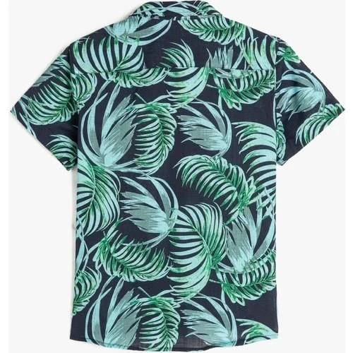 YAPRAK BASKILI KISA KOLLU PAMUKLU GOMLEK 2SKB60103TW - 11