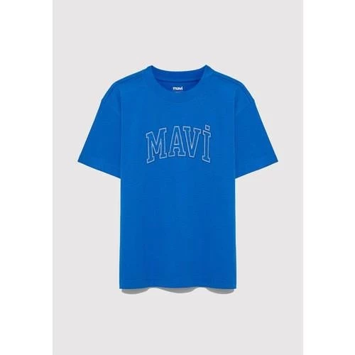 MAVİ LOGO NAKIŞLI TİŞÖRT